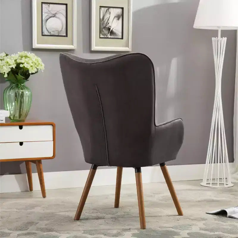 Fauteuil d'appoint en velours soyeux, chaise longue avec dossier capitonné, pieds en bois massif, fauteuil baril rembourré en mousse pour salon, salle à manger