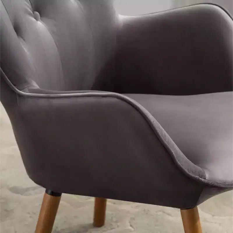 Fauteuil d'appoint en velours soyeux, chaise longue avec dossier capitonné, pieds en bois massif, fauteuil baril rembourré en mousse pour salon, salle à manger