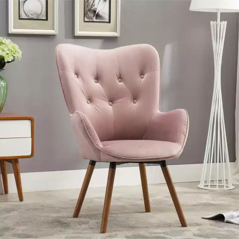Fauteuil d'appoint en velours soyeux, chaise longue avec dossier capitonné, pieds en bois massif, fauteuil baril rembourré en mousse pour salon, salle à manger