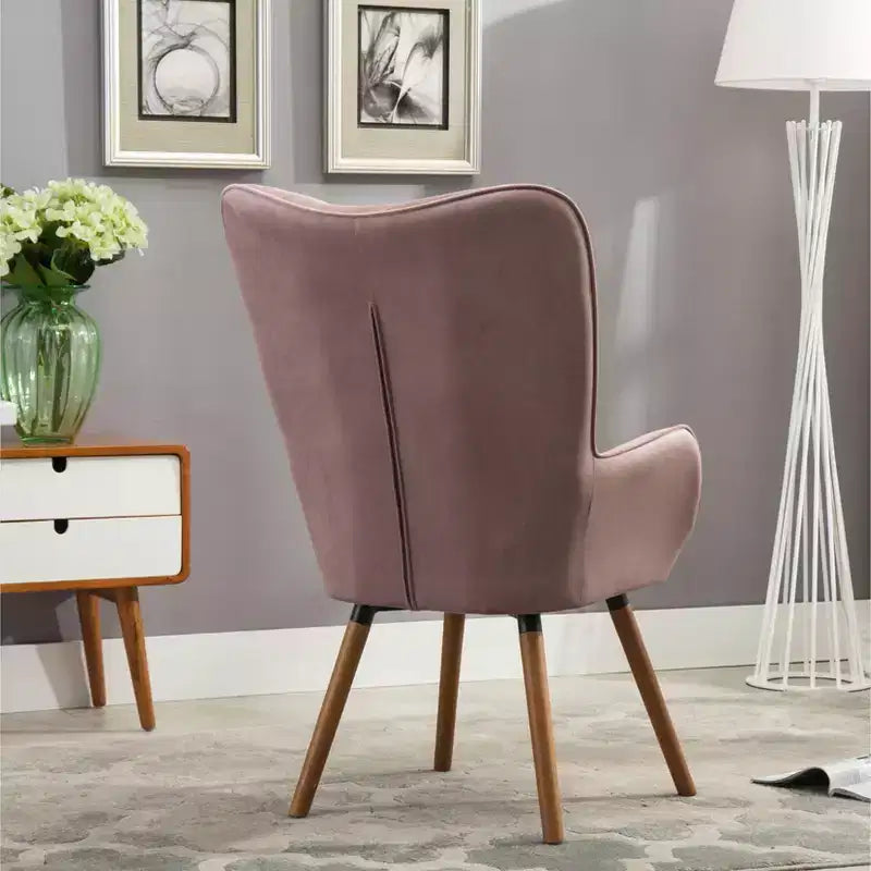 Fauteuil d'appoint en velours soyeux, chaise longue avec dossier capitonné, pieds en bois massif, fauteuil baril rembourré en mousse pour salon, salle à manger