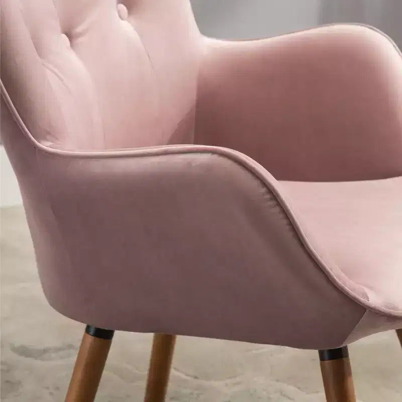 Fauteuil d'appoint en velours soyeux, chaise longue avec dossier capitonné, pieds en bois massif, fauteuil baril rembourré en mousse pour salon, salle à manger