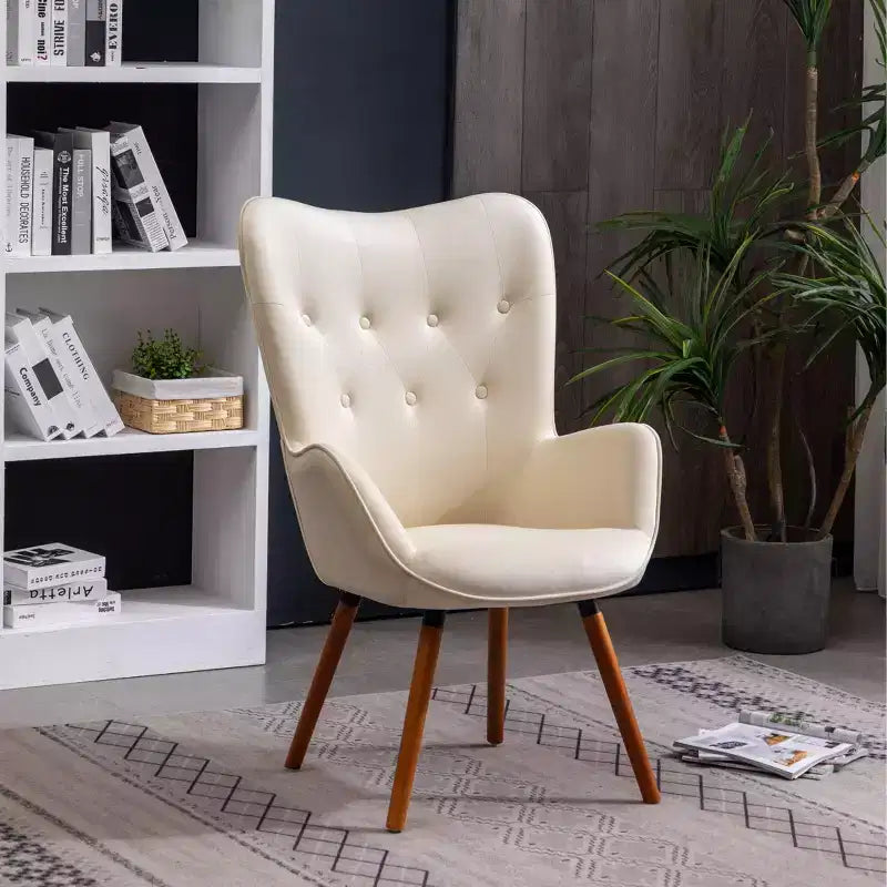 Fauteuil d'appoint en velours soyeux, chaise longue avec dossier capitonné, pieds en bois massif, fauteuil baril rembourré en mousse pour salon, salle à manger