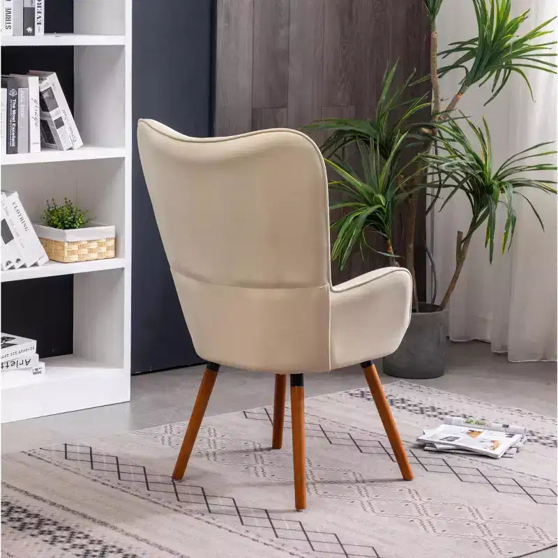 Fauteuil d'appoint en velours soyeux, chaise longue avec dossier capitonné, pieds en bois massif, fauteuil baril rembourré en mousse pour salon, salle à manger