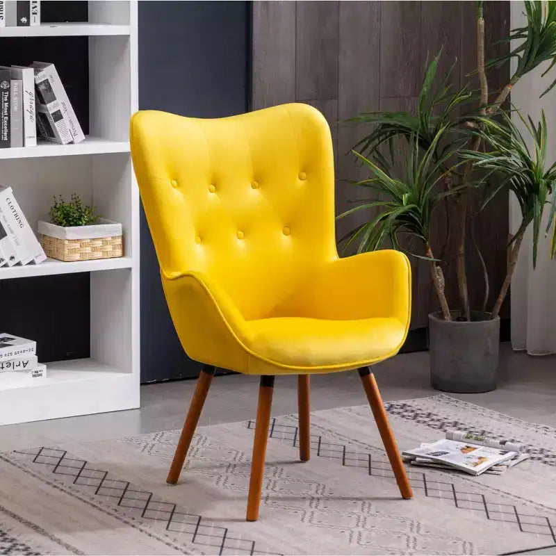 Fauteuil d'appoint en velours soyeux, chaise longue avec dossier capitonné, pieds en bois massif, fauteuil baril rembourré en mousse pour salon, salle à manger
