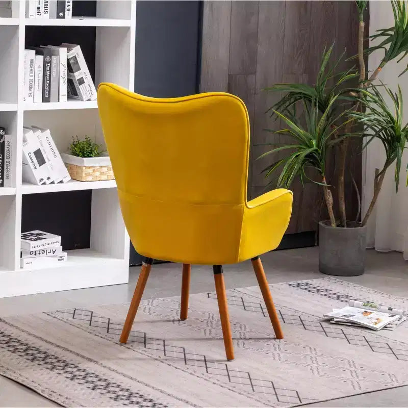 Fauteuil d'appoint en velours soyeux, chaise longue avec dossier capitonné, pieds en bois massif, fauteuil baril rembourré en mousse pour salon, salle à manger