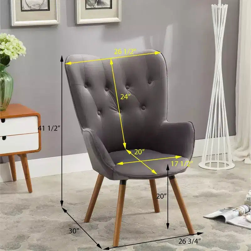 Fauteuil d'appoint en velours soyeux, chaise longue avec dossier capitonné, pieds en bois massif, fauteuil baril rembourré en mousse pour salon, salle à manger