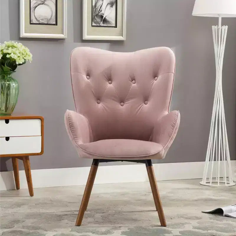 Fauteuil d'appoint en velours soyeux, chaise longue avec dossier capitonné, pieds en bois massif, fauteuil baril rembourré en mousse pour salon, salle à manger