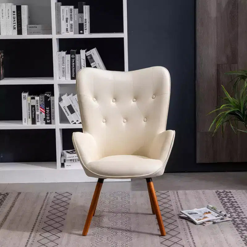 Fauteuil d'appoint en velours soyeux, chaise longue avec dossier capitonné, pieds en bois massif, fauteuil baril rembourré en mousse pour salon, salle à manger