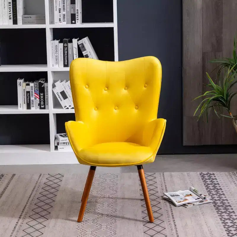 Fauteuil d'appoint en velours soyeux, chaise longue avec dossier capitonné, pieds en bois massif, fauteuil baril rembourré en mousse pour salon, salle à manger
