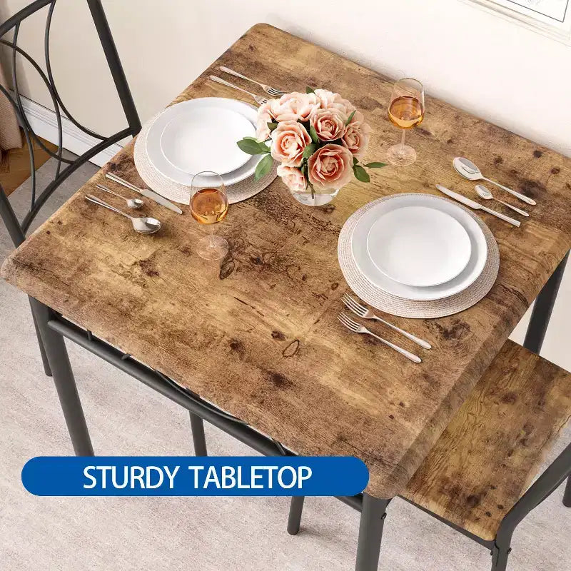 Ensemble table à manger et 2 chaises, 3 pièces, avec structure en métal, ensemble table carrée pour petits espaces, appartement, salle à manger