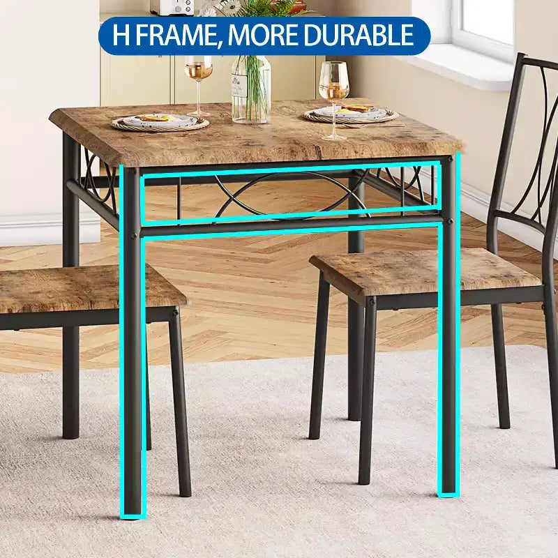 Ensemble table à manger et 2 chaises, 3 pièces, avec structure en métal, ensemble table carrée pour petits espaces, appartement, salle à manger