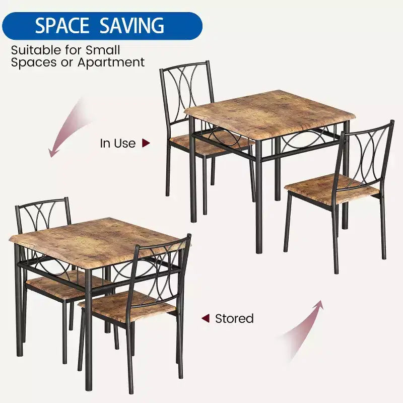 Ensemble table à manger et 2 chaises, 3 pièces, avec structure en métal, ensemble table carrée pour petits espaces, appartement, salle à manger