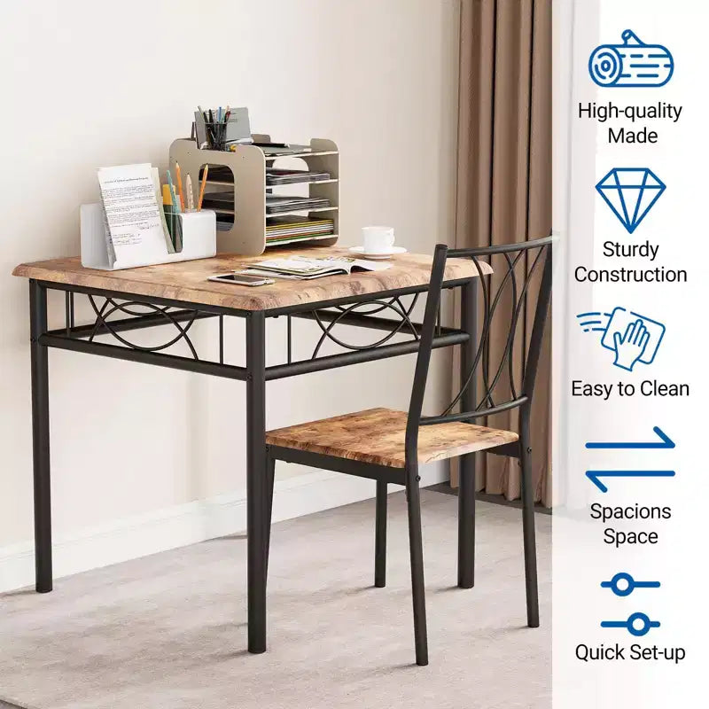 Ensemble table à manger et 2 chaises, 3 pièces, avec structure en métal, ensemble table carrée pour petits espaces, appartement, salle à manger