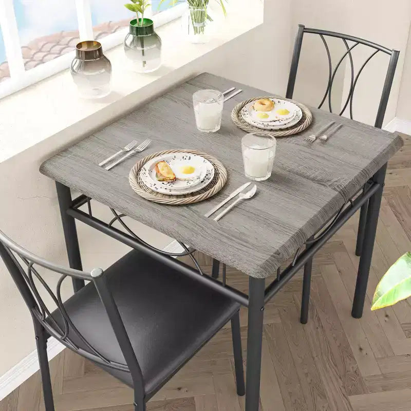 Ensemble table à manger et 2 chaises, 3 pièces, avec structure en métal, ensemble table carrée pour petits espaces, appartement, salle à manger