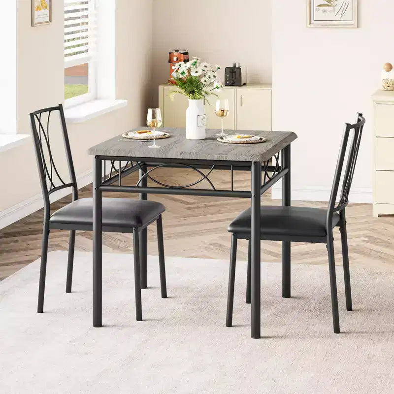 Ensemble table à manger et 2 chaises, 3 pièces, avec structure en métal, ensemble table carrée pour petits espaces, appartement, salle à manger