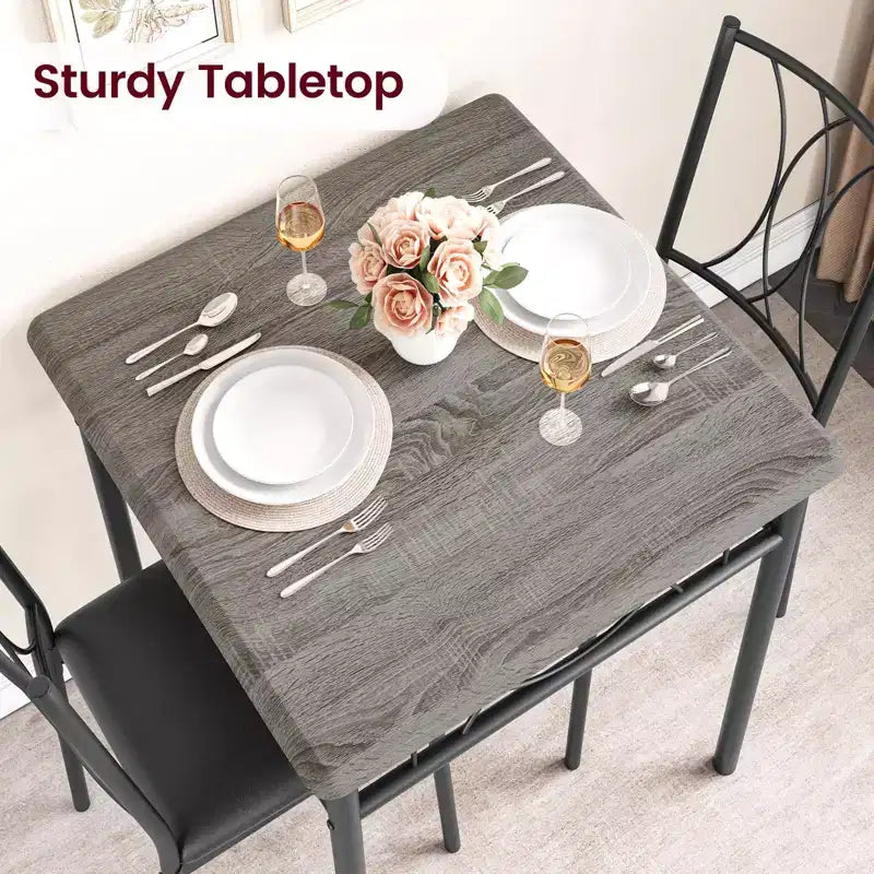 Ensemble table à manger et 2 chaises, 3 pièces, avec structure en métal, ensemble table carrée pour petits espaces, appartement, salle à manger