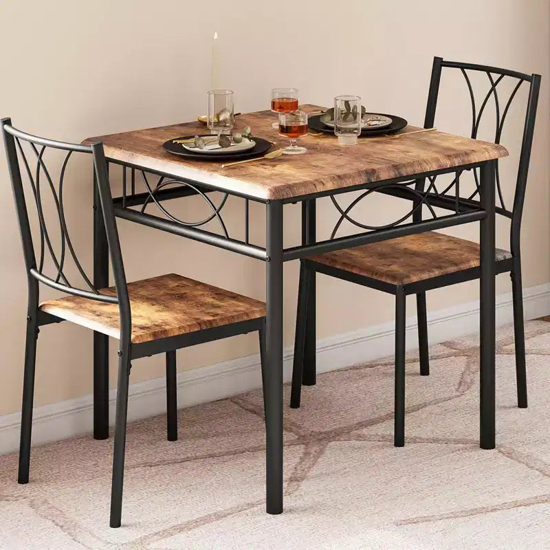 Ensemble table à manger et 2 chaises, 3 pièces, avec structure en métal, ensemble table carrée pour petits espaces, appartement, salle à manger