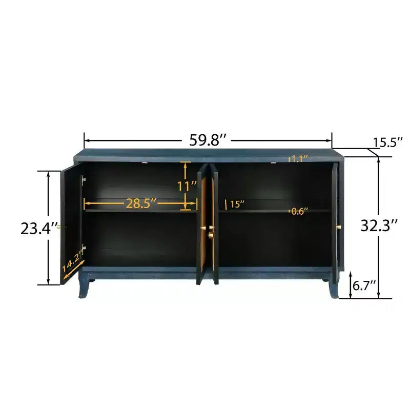 Buffet bahut bohème côtier 60, armoire de rangement d'appoint avec portes en rotin naturel, pieds en pin massif - Panipeachy