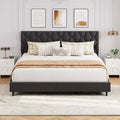 Pink King Bed Frame with Upholstered Headboard, Heavy-Duty Platform Bed Frame with Strong Wood Slats, No Box Spring Needed/Noise Free/Easy Assembly