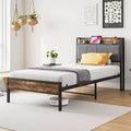 MAYEERTY Twin Size Bed Frame with Storage Headboard & Charging Station, No Box Spring Needed for Bedroom