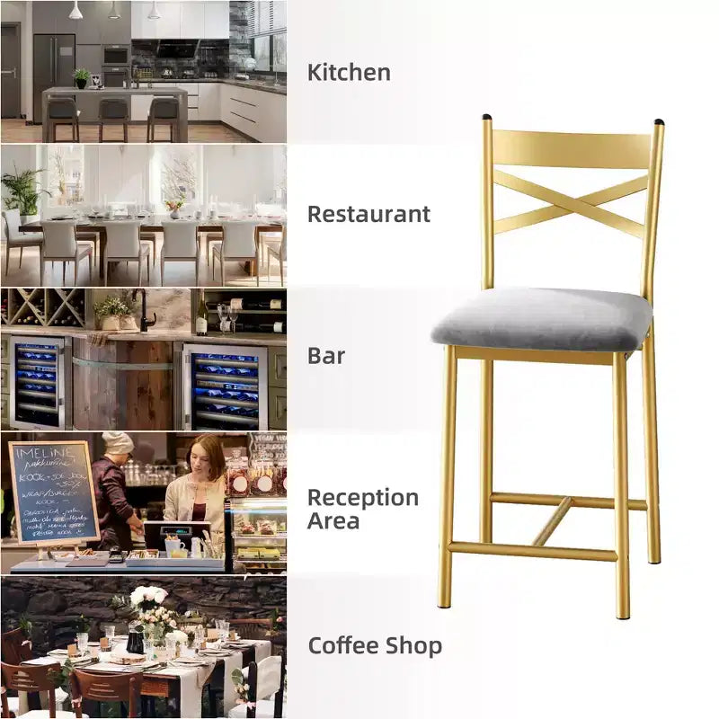 Lot de 4 tabourets de bar de 57 cm – Dossier en X, assise rembourrée épaisse, tabourets de bar hauteur comptoir pour salle à manger, cuisine