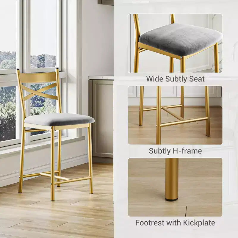 Lot de 4 tabourets de bar de 57 cm – Dossier en X, assise rembourrée épaisse, tabourets de bar hauteur comptoir pour salle à manger, cuisine