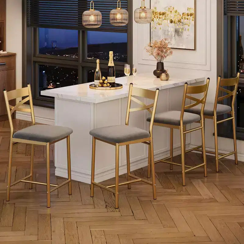 Lot de 4 tabourets de bar de 57 cm – Dossier en X, assise rembourrée épaisse, tabourets de bar hauteur comptoir pour salle à manger, cuisine