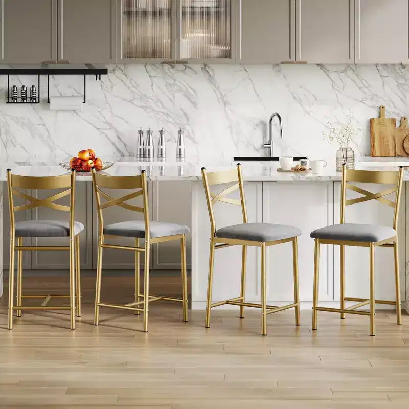 Lot de 4 tabourets de bar de 57 cm – Dossier en X, assise rembourrée épaisse, tabourets de bar hauteur comptoir pour salle à manger, cuisine