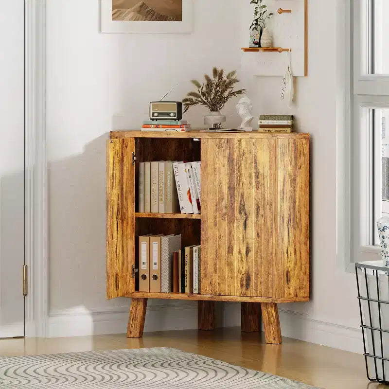 Meuble d'angle cannelé, Armoire de salle de bain autoportante avec étagère réglable, Meuble de rangement étroit pour cuisine, salon et salle de bain