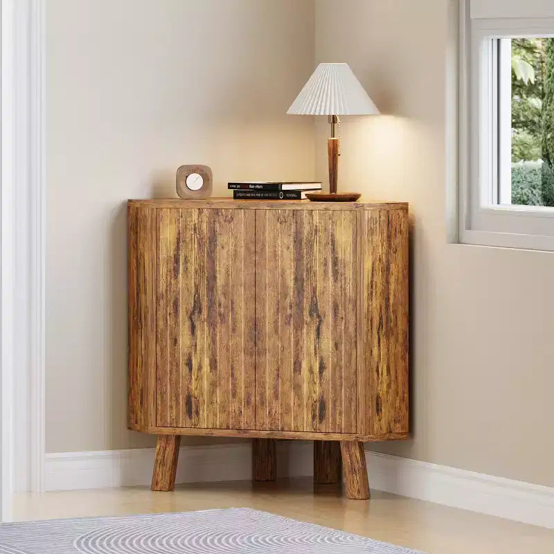 Meuble d'angle cannelé, Armoire de salle de bain autoportante avec étagère réglable, Meuble de rangement étroit pour cuisine, salon et salle de bain