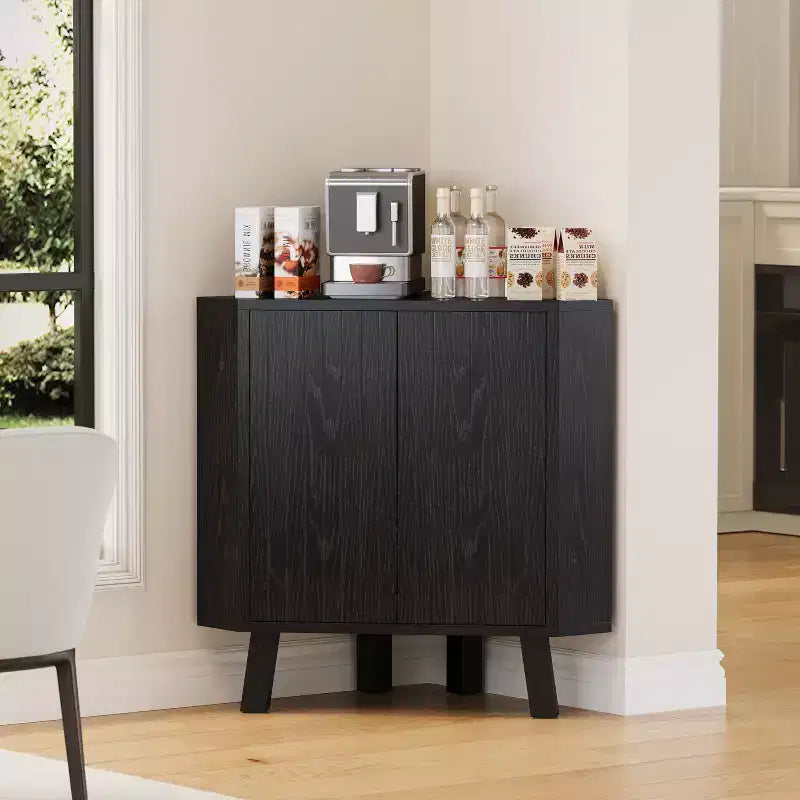 Meuble d'angle cannelé, Armoire de salle de bain autoportante avec étagère réglable, Meuble de rangement étroit pour cuisine, salon et salle de bain