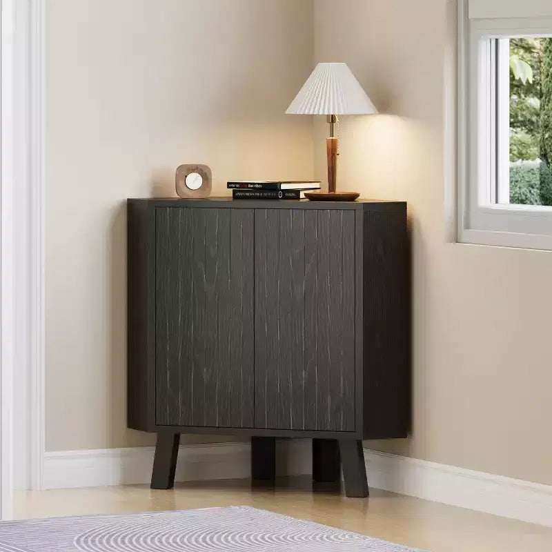 Meuble d'angle cannelé, Armoire de salle de bain autoportante avec étagère réglable, Meuble de rangement étroit pour cuisine, salon et salle de bain