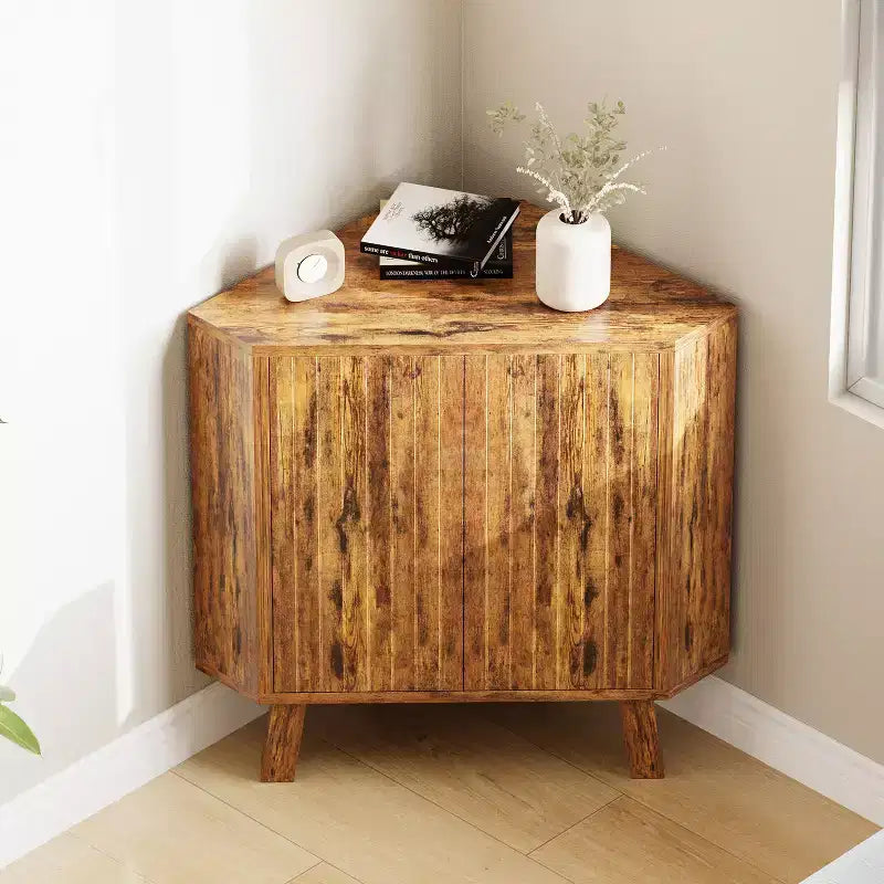 Meuble d'angle cannelé, Armoire de salle de bain autoportante avec étagère réglable, Meuble de rangement étroit pour cuisine, salon et salle de bain