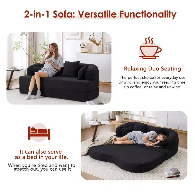 Canapé-lit pliable 2-en-1, Causeuse, Canapé pliable sans ossature 70 Convertible avec 4 oreillers