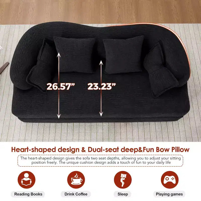 Canapé-lit pliable 2-en-1, Causeuse, Canapé pliable sans ossature 70 Convertible avec 4 oreillers