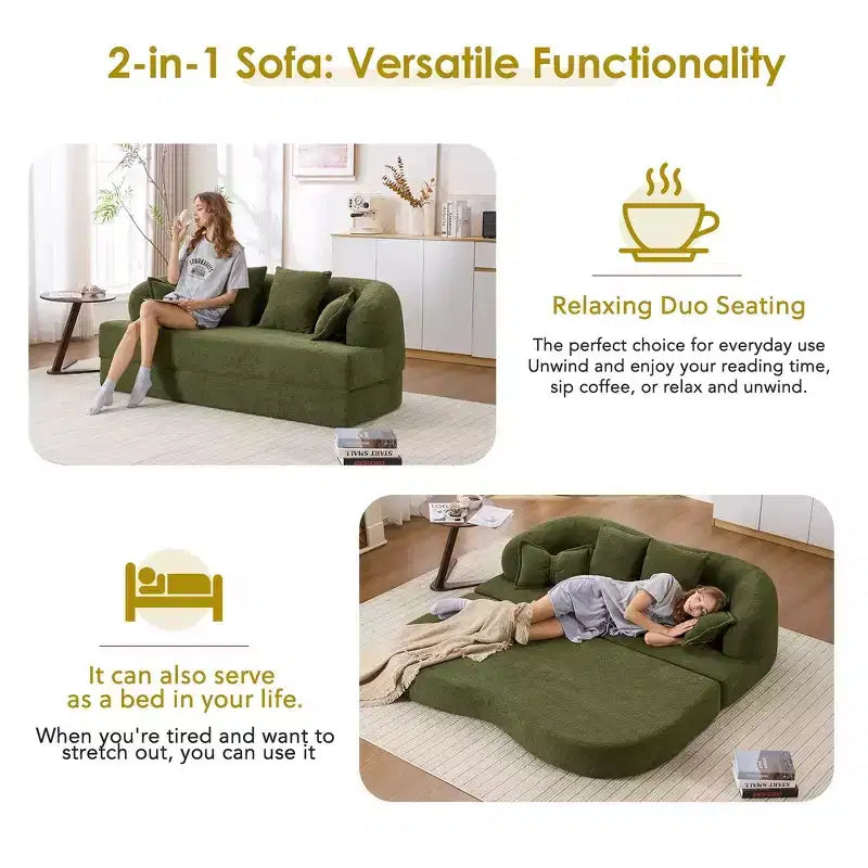 Canapé-lit pliable 2-en-1, Causeuse, Canapé pliable sans ossature 70 Convertible avec 4 oreillers
