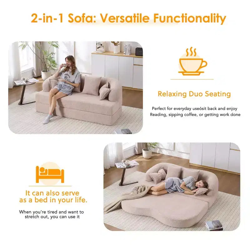 Canapé-lit pliable 2-en-1, Causeuse, Canapé pliable sans ossature 70 Convertible avec 4 oreillers
