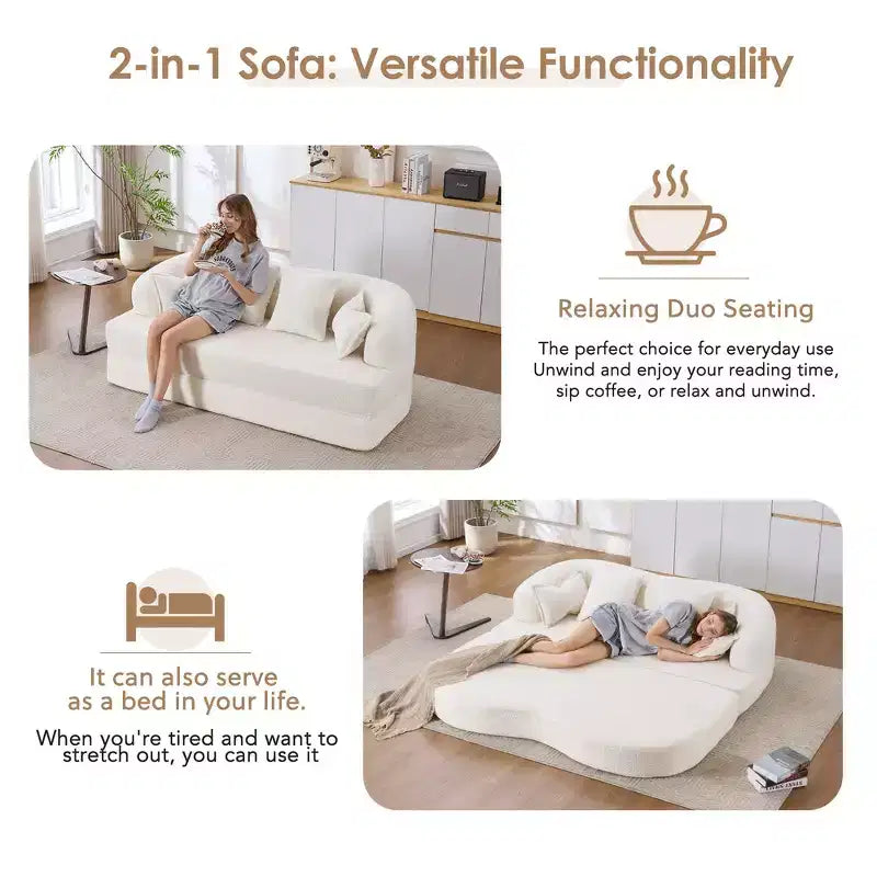 Canapé-lit pliable 2-en-1, Causeuse, Canapé pliable sans ossature 70 Convertible avec 4 oreillers