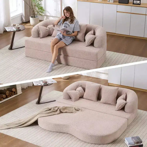 Whisen 2-in-1 Foldable Sofa Bed Loveseat, 70 Folding Boneless Couch Convertible Compressed Sleeper Sofabed with 4 Pillows