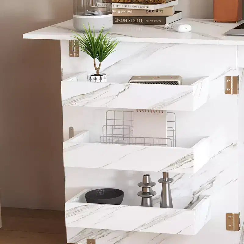 Bureau pliant de 57,5 pouces avec roulettes verrouillables, établi de rangement multi-niveaux avec étagères, bacs de rangement et armoires, blanc