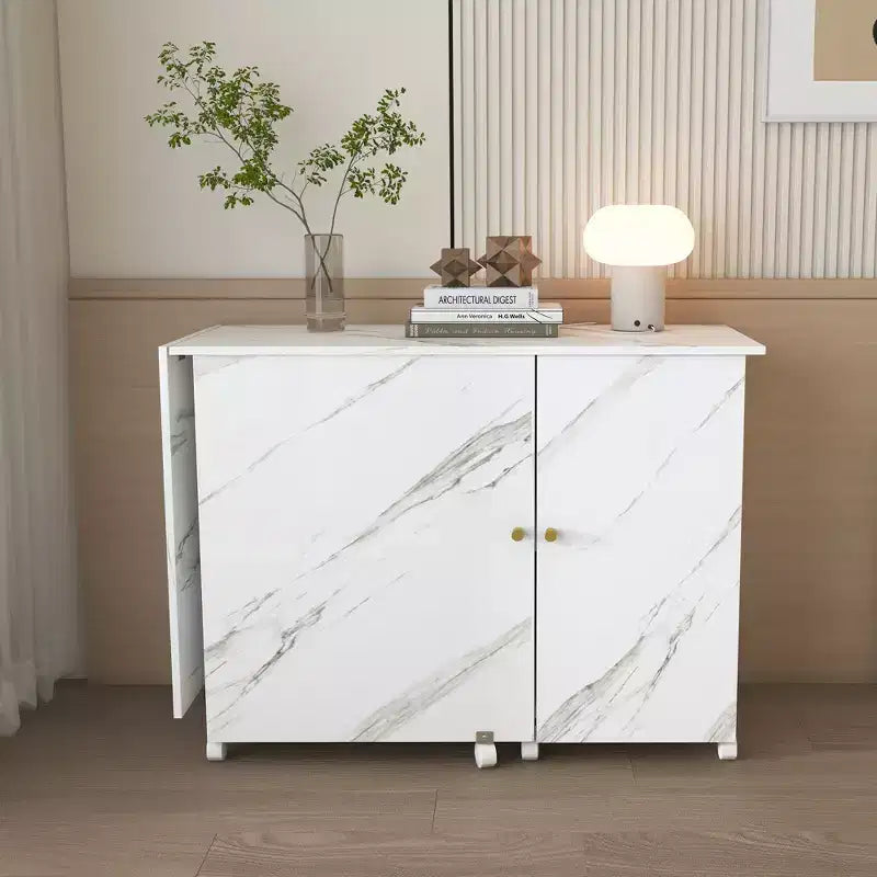 Bureau pliant de 57,5 pouces avec roulettes verrouillables, établi de rangement multi-niveaux avec étagères, bacs de rangement et armoires, blanc