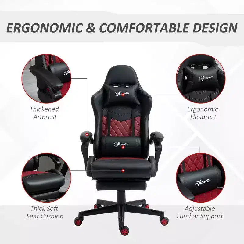 Chaise de jeu pivotante de 136 kg avec hauteur réglable, oreillers lombaires et cervicaux, fauteuil de bureau ergonomique inclinable pour le bureau et la maison, noir
