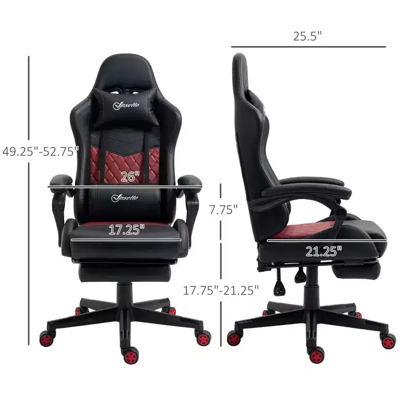 Chaise de jeu pivotante de 136 kg avec hauteur réglable, oreillers lombaires et cervicaux, fauteuil de bureau ergonomique inclinable pour le bureau et la maison, noir