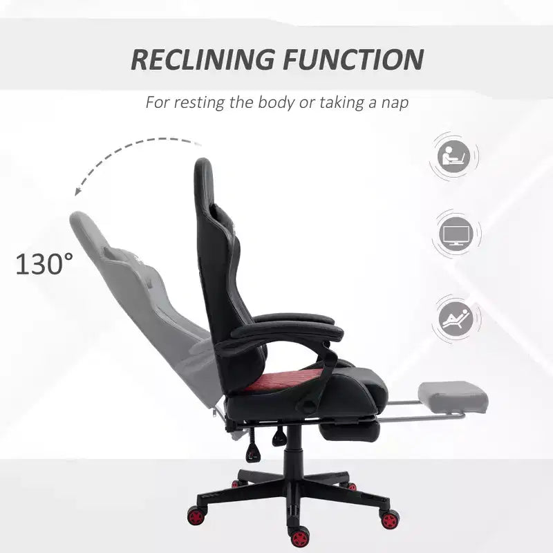 Chaise de jeu pivotante de 136 kg avec hauteur réglable, oreillers lombaires et cervicaux, fauteuil de bureau ergonomique inclinable pour le bureau et la maison, noir