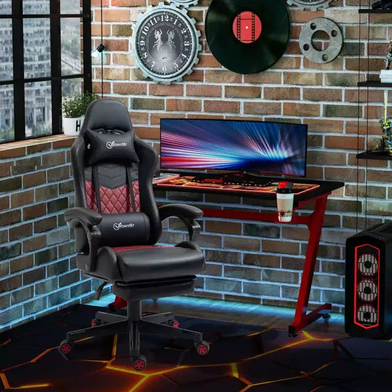 Chaise de jeu pivotante de 136 kg avec hauteur réglable, oreillers lombaires et cervicaux, fauteuil de bureau ergonomique inclinable pour le bureau et la maison, noir