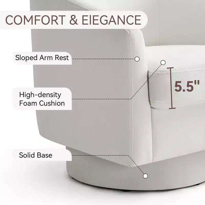 Fauteuil pivotant, fauteuil rembourré moderne, fauteuil de lecture confortable à 360° pour le salon et la chambre à coucher, entièrement assemblé