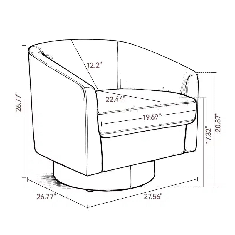 Fauteuil pivotant, fauteuil rembourré moderne, fauteuil de lecture confortable à 360° pour le salon et la chambre à coucher, entièrement assemblé