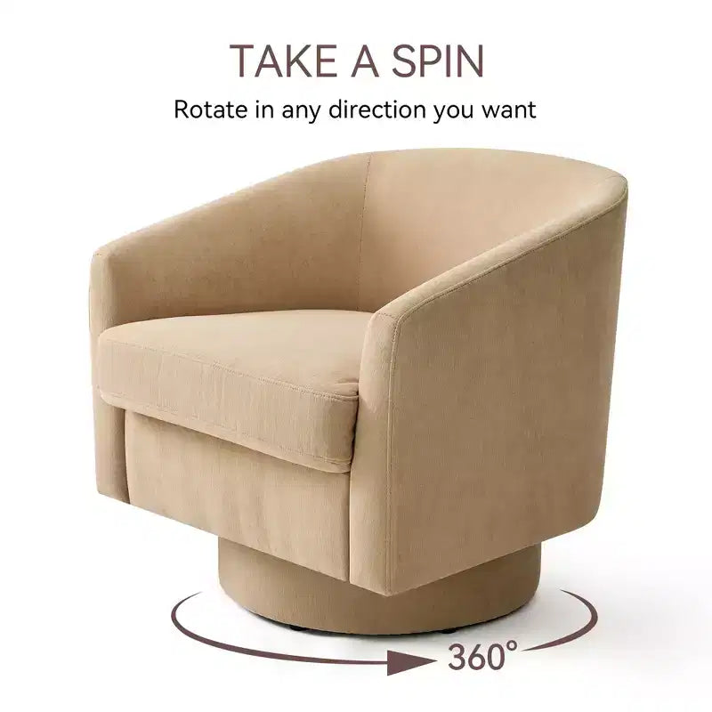 Fauteuil pivotant, fauteuil rembourré moderne, fauteuil de lecture confortable à 360° pour le salon et la chambre à coucher, entièrement assemblé