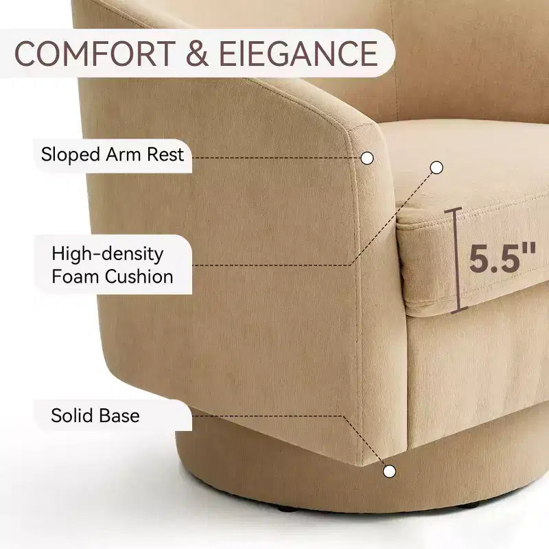Fauteuil pivotant, fauteuil rembourré moderne, fauteuil de lecture confortable à 360° pour le salon et la chambre à coucher, entièrement assemblé