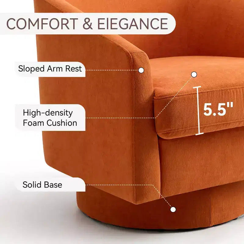 Fauteuil pivotant, fauteuil rembourré moderne, fauteuil de lecture confortable à 360° pour le salon et la chambre à coucher, entièrement assemblé